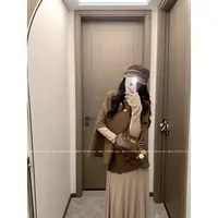 斗篷披肩上衣+打底长袖连衣裙两件套千金感休闲穿搭套装女秋00605