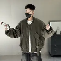 冬季厚款复古做旧牛仔宽松夹棉外套潮流时尚工装夹克上衣B06
