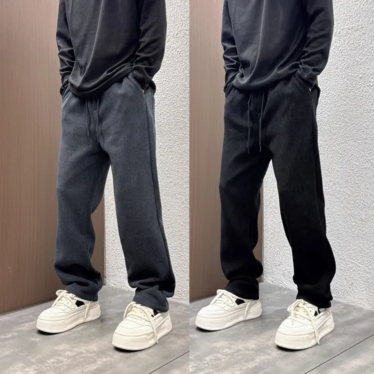 秋季新款纯色简约灯芯绒直筒裤潮流痞帅百搭修身显瘦松紧腰休闲裤