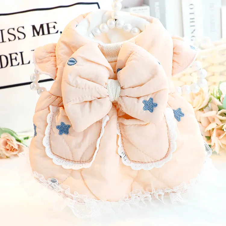 狗狗衣服秋冬装厚款猫公主裙棉衣星星刺绣飞袖小型犬泰迪宠物6863