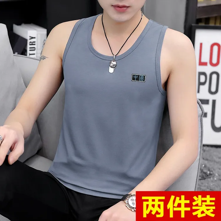 高档冰丝男士纯棉背心健身运动汗衫夏季潮流修身上衣无袖薄款马甲