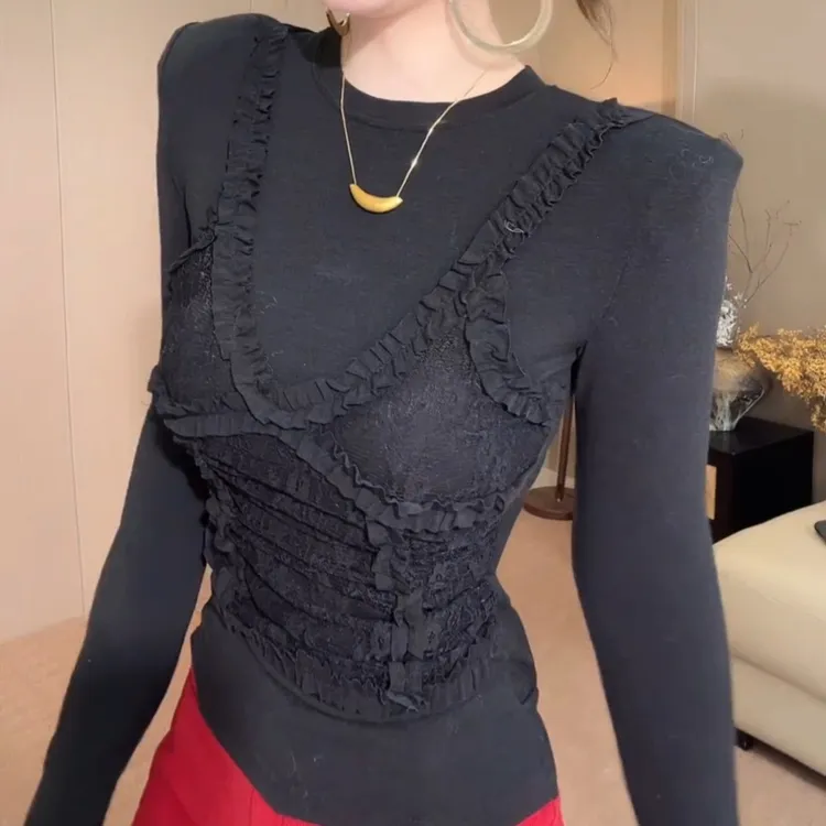 “花样”新款假两件拼接修身上衣T恤LK2508478