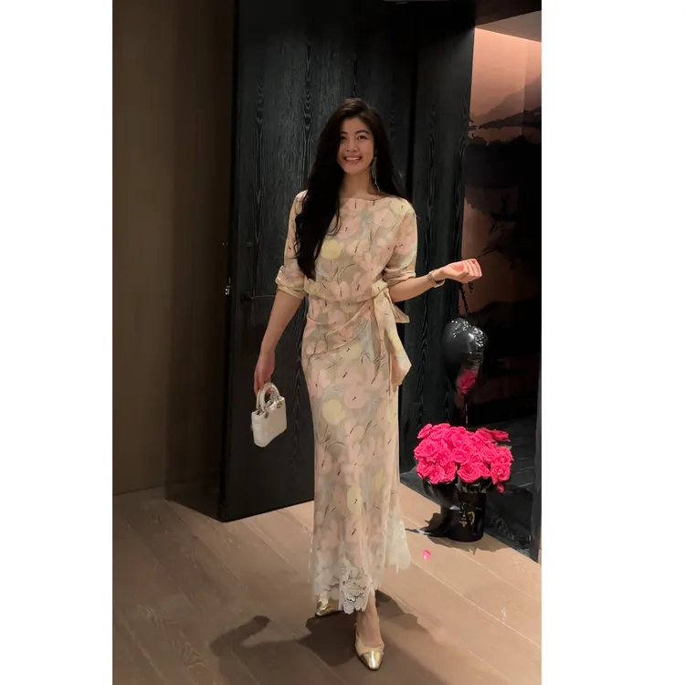 【N·COU】25夏新款【郁金香】法式一字领印花半裙套装DY79388