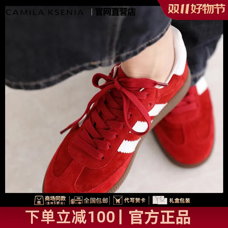 官网小c&k旗舰店鞋子女款2025新款红色高级感德训鞋时尚轻奢女鞋