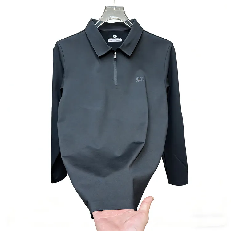 男士秋冬新款加绒透气无痕翻领长袖POLO时尚男款商务休闲上衣百搭