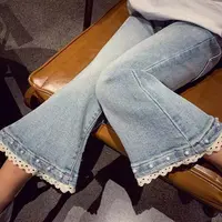 2025年新儿童春秋微喇韩版修身女童脚口珍珠弹力牛仔裤