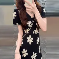 【清仓+运补5米】黑色碎花连衣裙子女夏日巨好看御姐绝美长裙5334