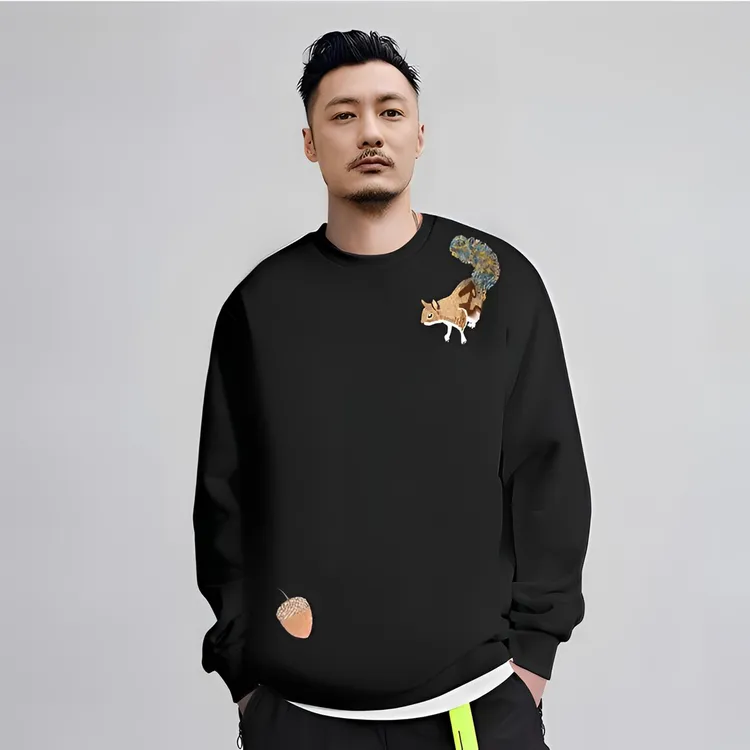 仓石一树潮牌松鼠榛子圆领卫衣男士春秋冬宽松加绒情侣装潮流上衣