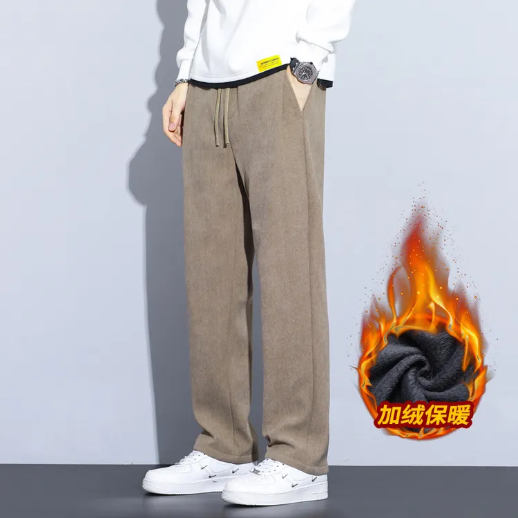 冬季加绒加厚男士休闲裤直筒长裤子潮流时尚百搭弹力阔腿宽松男裤