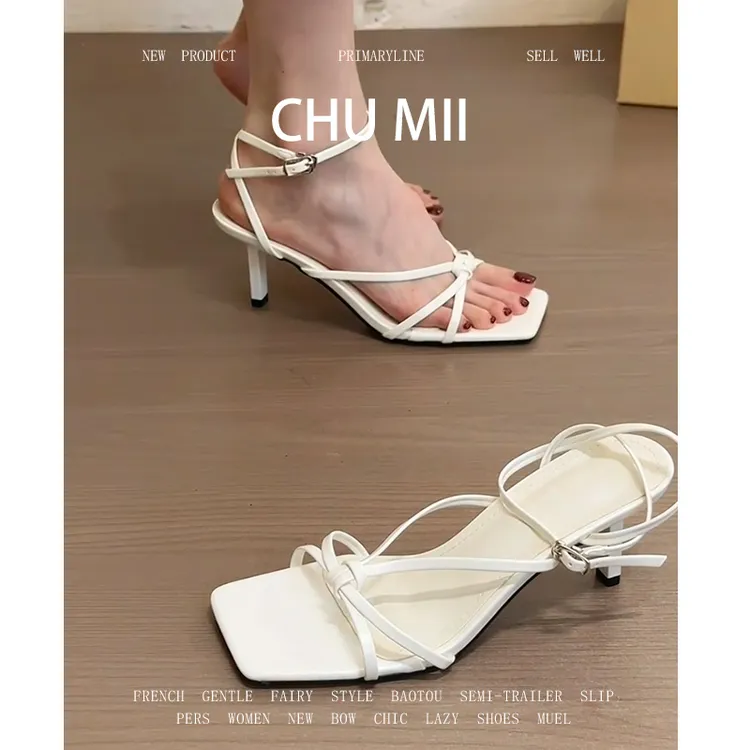 爆款魅力露脚趾凉鞋女新款橡胶底高跟材质百搭优雅单扣带拖鞋