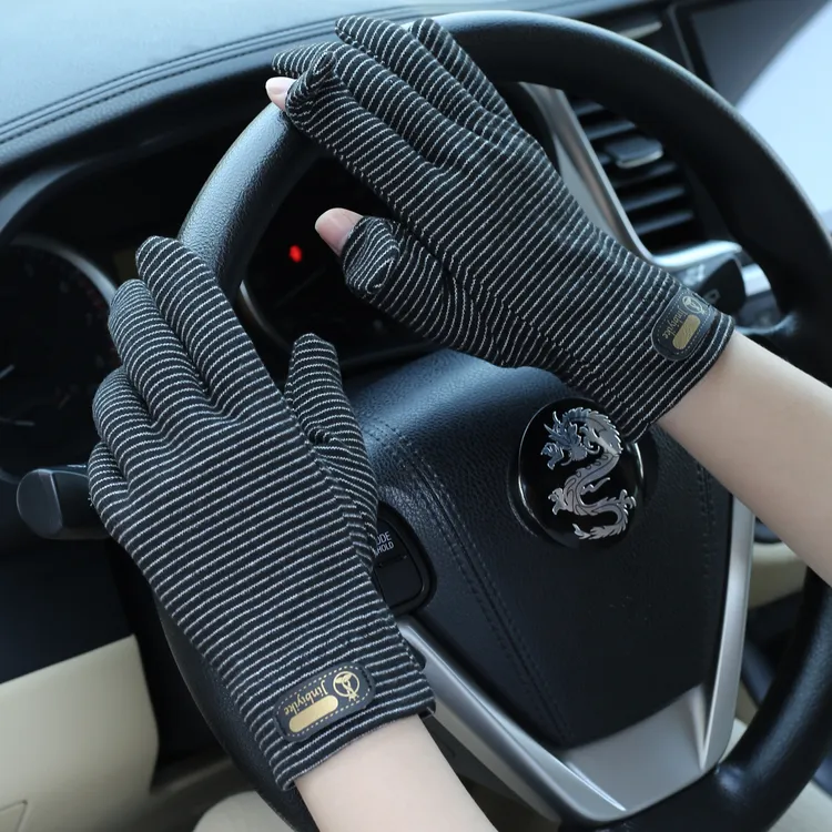 手套女冬季露两指翻盖保暖爬山户外骑电动车防风弹力防寒触屏时尚