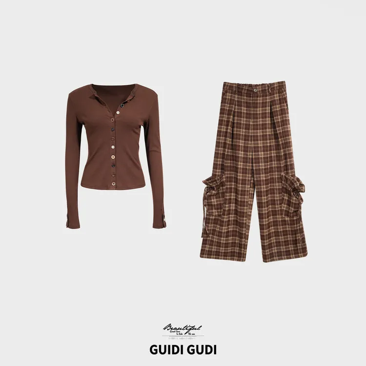 GUIDI GUDI【东方旭日】休闲人棉两件套套装/黄加蓝 D9530819H