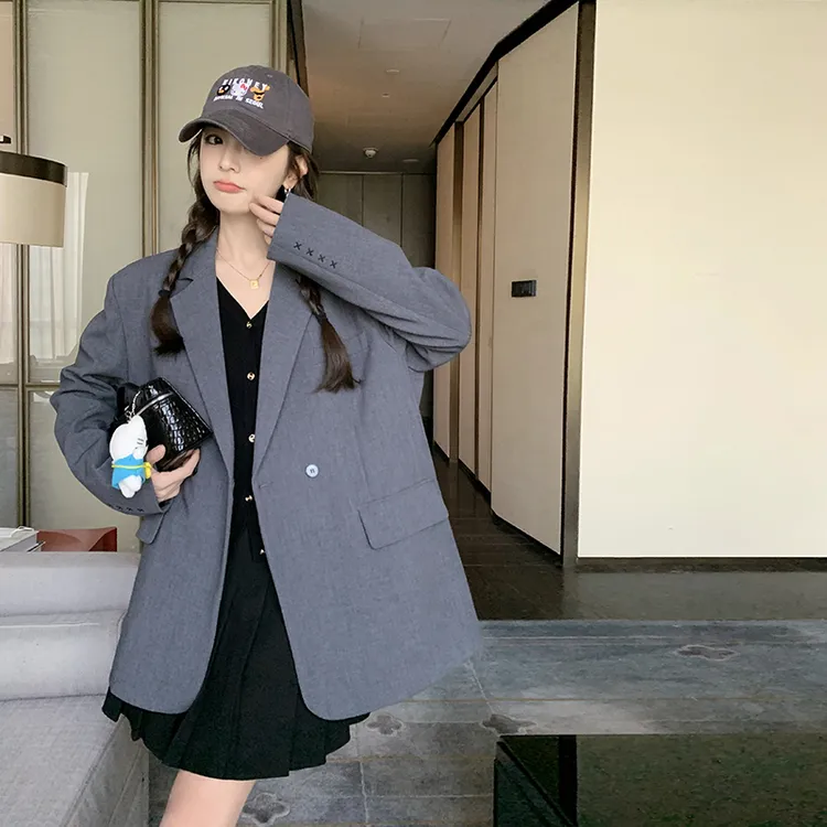 灰色休闲西装女春秋2025新款高级感韩版西服小个子学院风宽松