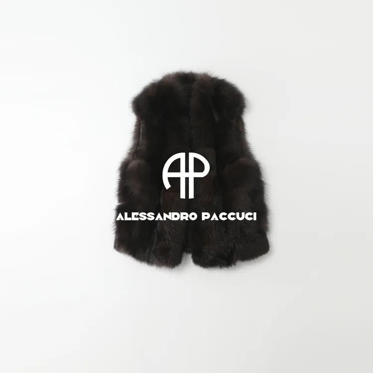 AP洛哥54070CC【狐裘鎏光/马甲】进口狐狸毛皮横排V领保暖皮草马甲