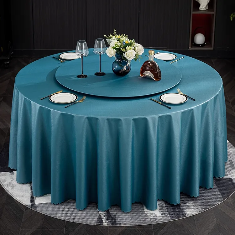 酒店饭店大圆桌桌布圆形台布免洗防水防油防烫PU家用新款欧式定制