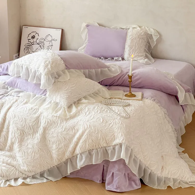 冬季加厚牛奶绒床单四件套公主风双面保暖珊瑚绒被套被罩床上用品