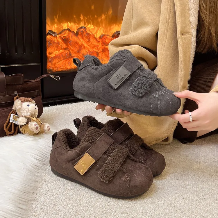 2025冬季复古百搭保暖棉鞋韩版加绒厚底休闲时尚新款毛毛鞋