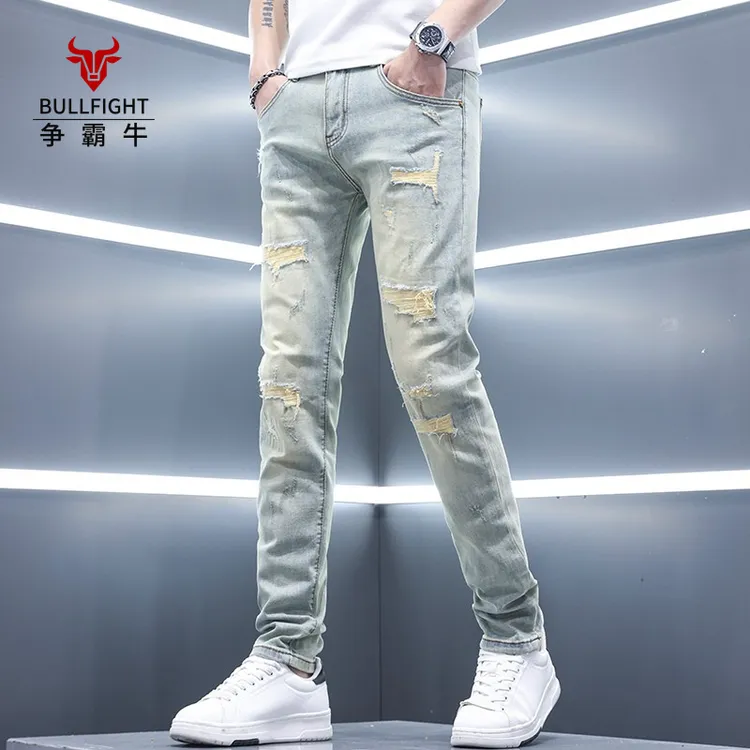 争霸牛2025新款男款裤子男士牛仔裤男夏季薄款复古破洞潮牌痞帅今