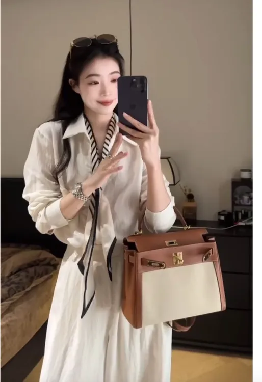 SS1027今年流行漂亮高级感时尚气质宽松显瘦白色衬衫阔腿裤两件套