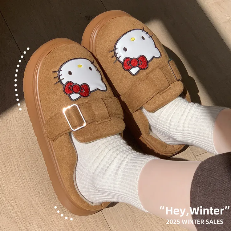 百搭棉拖鞋女冬季防滑不掉毛HelloKitty联名可爱时尚加厚保暖棉鞋