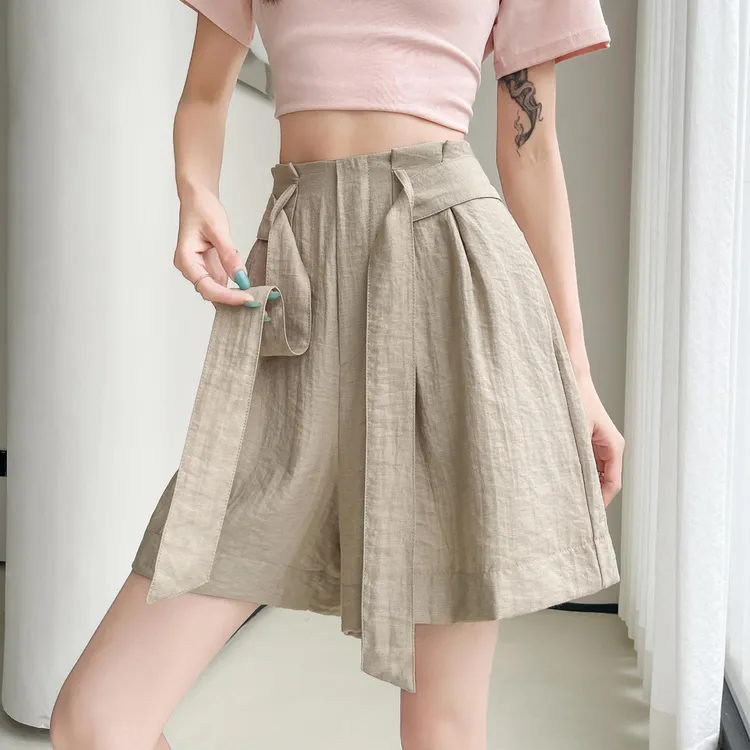 杜拉妮冰丝短裤女外穿夏季薄款2025新款系带高腰a字显瘦宽松时尚