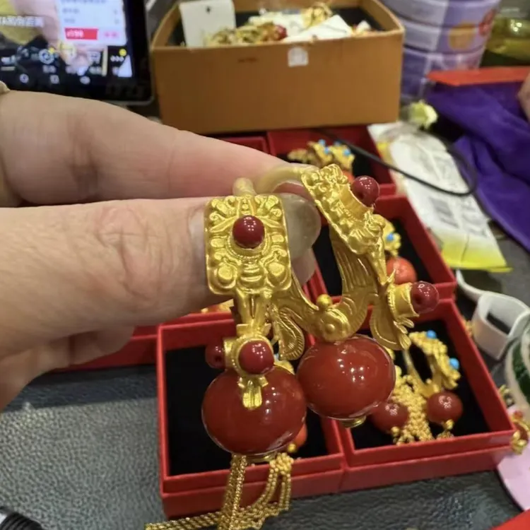 铁合金耳饰 民族风珠宝植物花卉古法复古宫廷耳饰金色耳环时尚