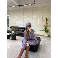 【韵味紫】255549韩版重工慵懒多色混纱款连帽羊绒衫保暖洋气