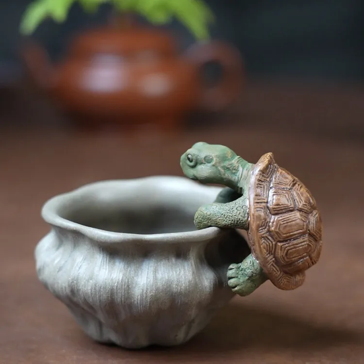 紫砂爬爬龟茶宠摆件富甲一方精品小乌龟茶宠摆件手工家用创意款