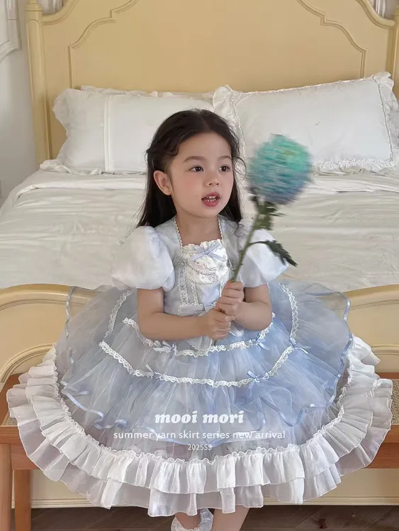 夏季女宝宝泡泡袖气质甜美时尚连衣裙纱裙公主裙蓬蓬裙洛丽塔