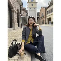 大婉酱微胖定制【典雅灰韵】韩系慵懒宽松撞色毛织假两件上衣 1082D