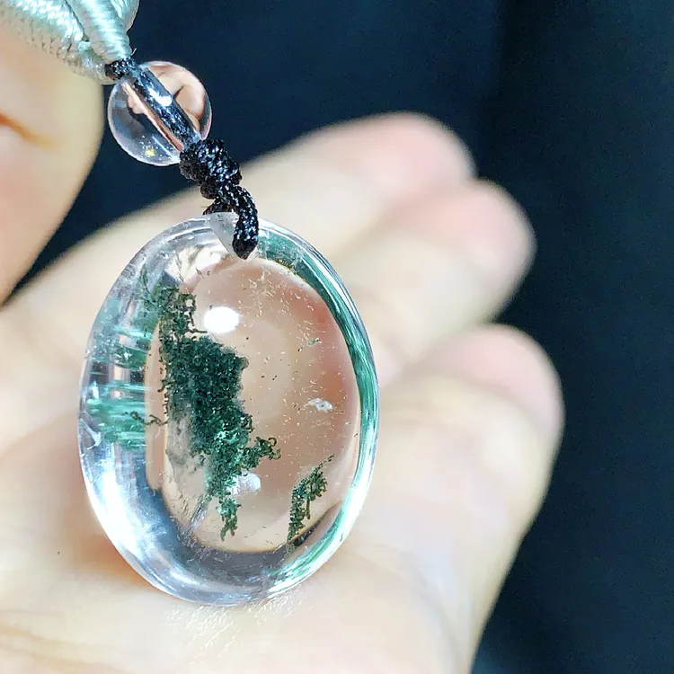 东海水晶天然绿幽灵水晶蛋面吊坠毛衣链平安通透项坠男女款聚宝盆