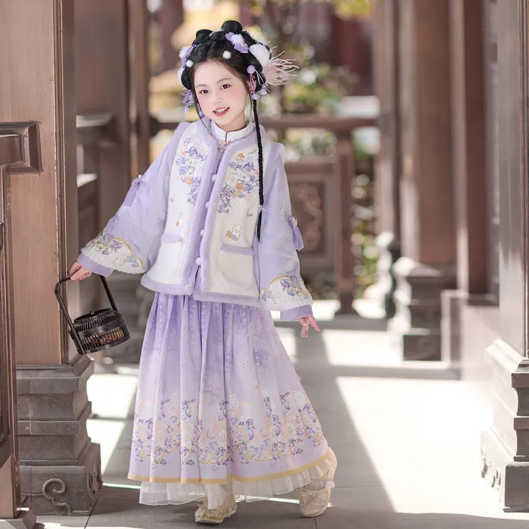 中国风冬季女立领汉服2025秋冬2025年秋季冬款女童儿童拜年服