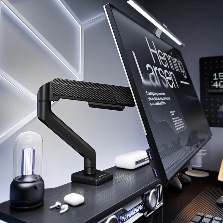 Brateck/北弧大承重显示器支架E430编织纹机械臂快装屏幕电脑支架