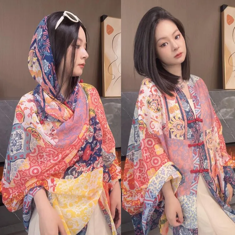 极简风薄款防晒民族风夏季披肩长款披肩外搭洋气高档披肩夏季薄款