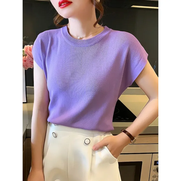 慵懒风2025年新款女夏季薄款落肩袖百搭洋气时尚短袖打底衫上衣