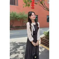 2025秋季小个子法式高级感蕾丝衬衫复古波点连衣裙QF1002