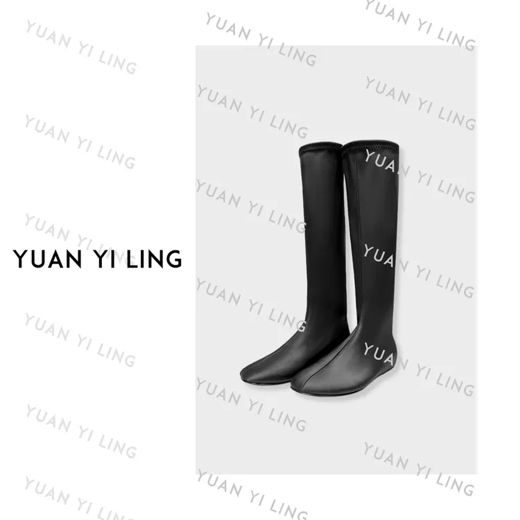 袁艺灵【简奢系列】方平头弹力桑蚕丝长筒袜靴