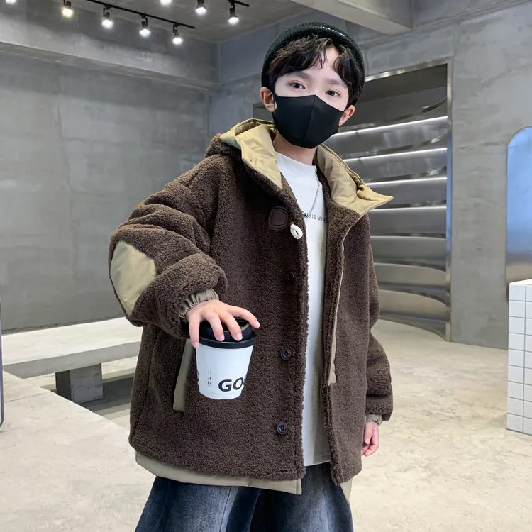 男童加厚外套秋冬款2025新款中大儿童男孩秋冬季夹棉羊羔绒毛毛衣