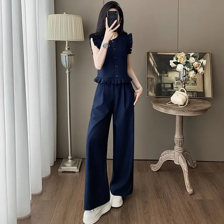 韩版设计感休闲套装女2026夏季新款百搭无袖马甲上衣阔腿长两件套