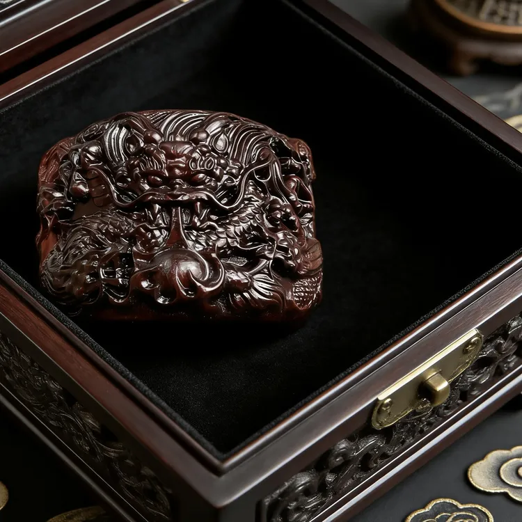 紫檀木男士板指九龙戏珠盘玩手把件