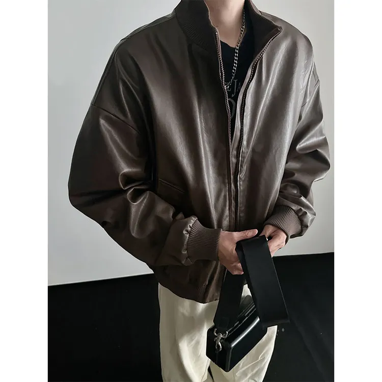 美式机车皮衣夹克男秋季高级感痞帅飞行外套潮牌男女同款立领外套
