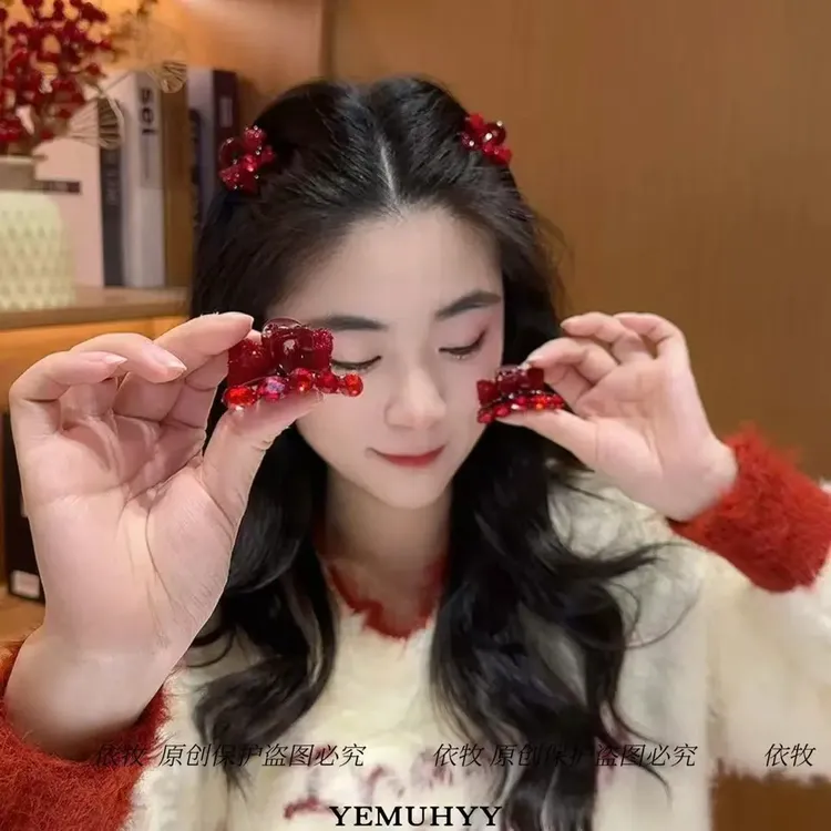 依牧高级感双面蝴蝶结闪钻小抓夹超仙鱼线纱刘海夹气质甜美侧边夹