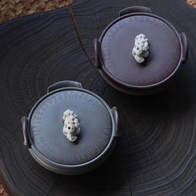 虚怀听泉宝瓶手抓壶素烧/柴烧竹石元素大口盖实用器紫砂壶170cc