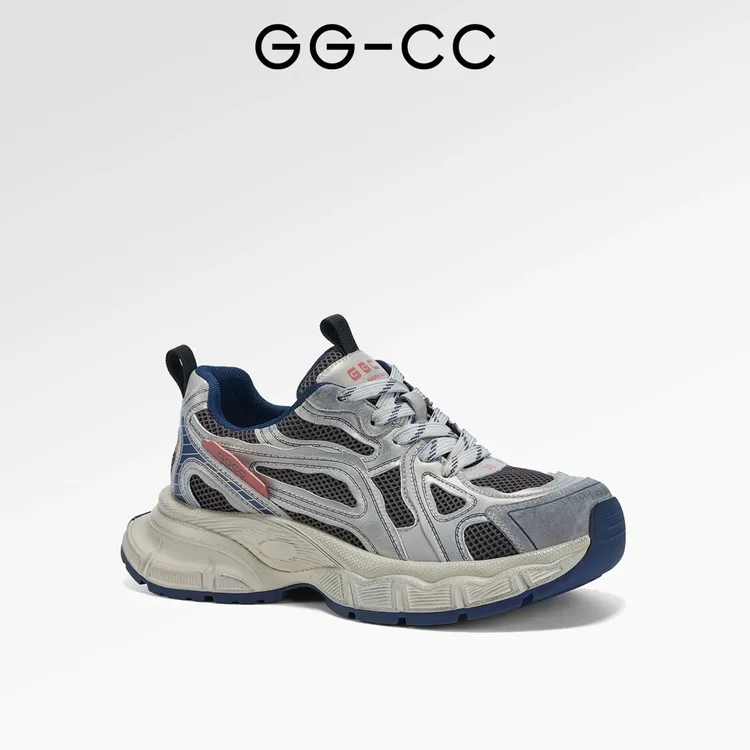 GGCC2025秋季新款潮流厚底老爹鞋灰色增高擦色做旧运动鞋休闲鞋女