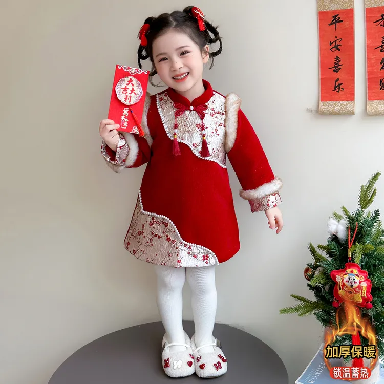 女童拜年服2025新款中国风儿童加厚保暖汉服冬季女宝宝中式旗袍裙
