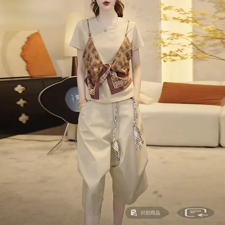 2025夏季新款时尚套装女帅气双排扣上衣宽松显瘦阔腿裤休闲两件套