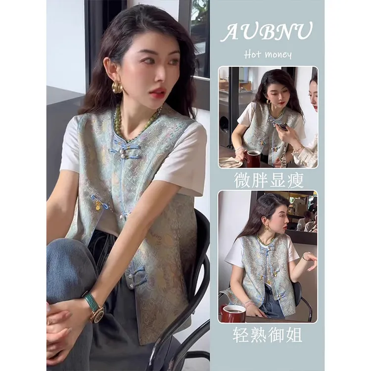 2025夏季新款新中式国风马甲套装背心唐装女装高级感上衣两件套女