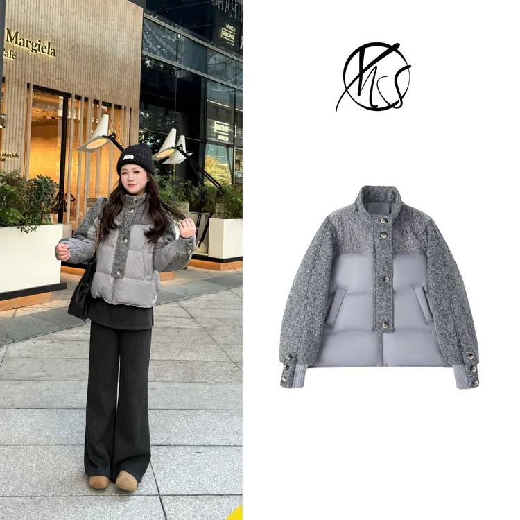 NANJIE/楠姐【挪威日记】冬季保暖立领拼接90白鸭绒羽绒服XNS6760