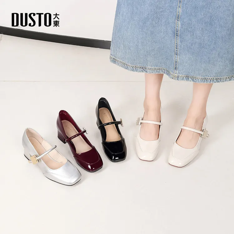 大东法式玛丽珍女鞋轻奢小众漆皮单鞋浅口方头增高气质鞋子女0076