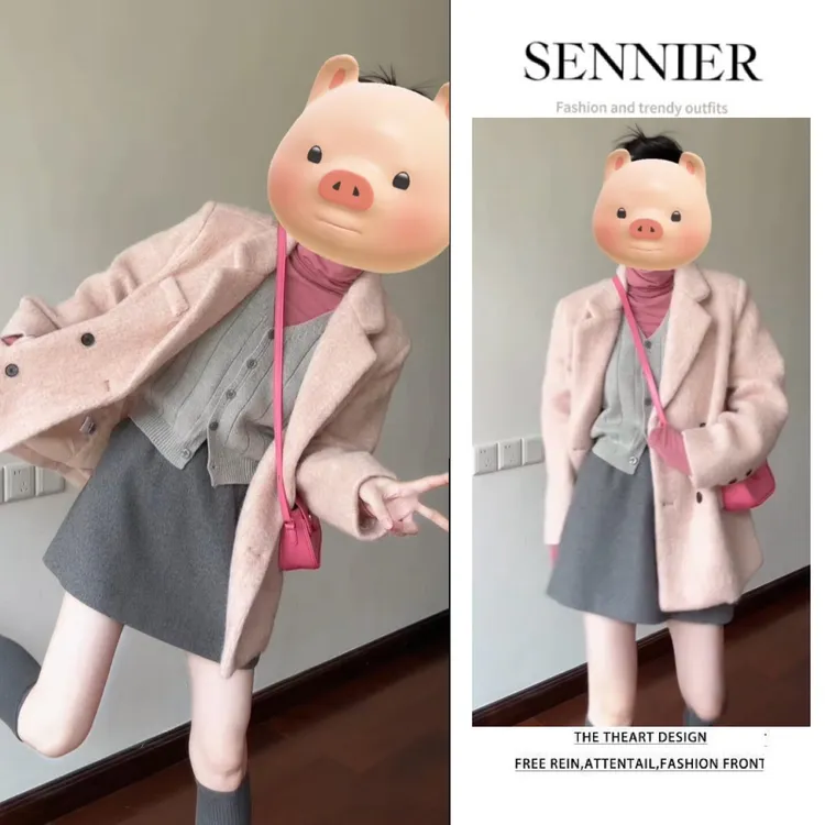 2025秋冬韩系穿搭女气质西装外套高领内搭显瘦马甲百搭短裙四件套